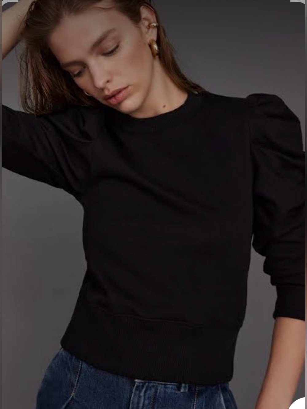 Sold Out NYC The Just Enough Puff Sweatshirt XS Black Organic Cotton Pullover - Picture 3 of 7